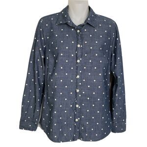 J.Crew Womens Shirt XS Classic Button Chambray Blue Polka Dot The Perfect 31541